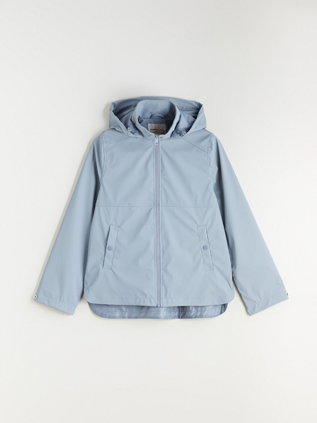 Mavi Kapüşonlu Kadın Yağmurluk-4