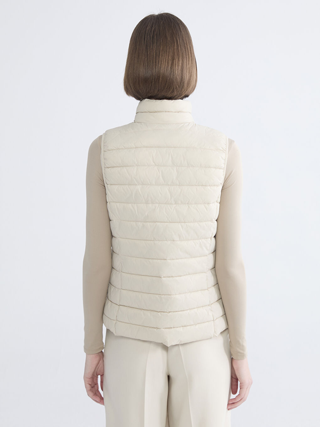 Bej Dik Yaka Kadın Şişme Yelek-4