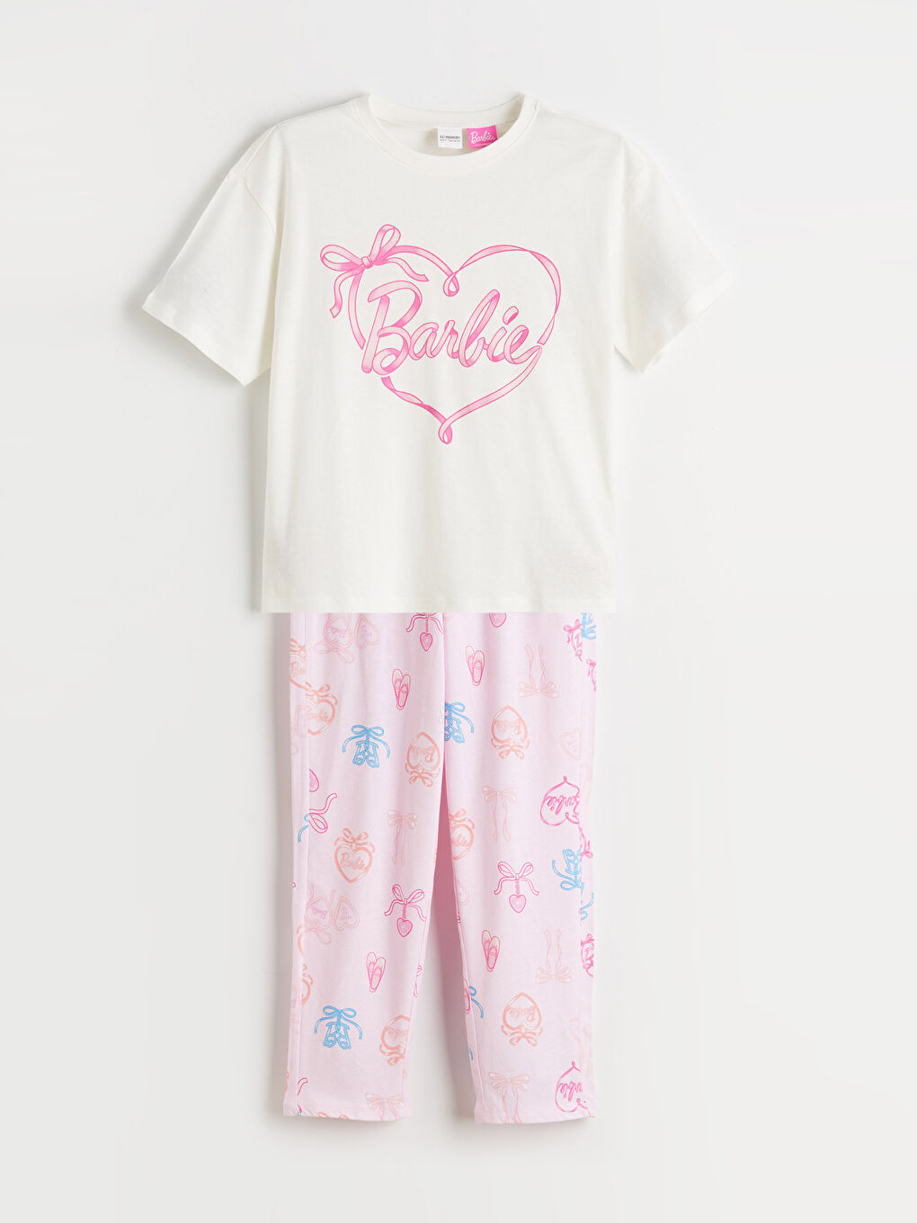 Ekru Barbie Baskılı Kız Çocuk Pijama Takımı