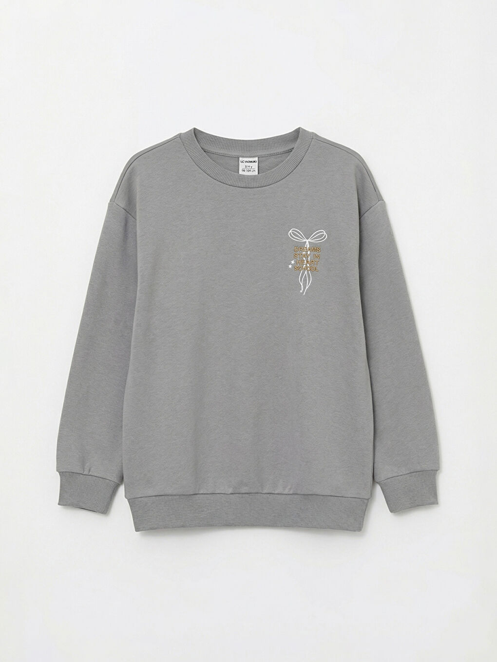 Gri Bisiklet Yaka Baskılı Kız Çocuk Sweatshirt-1