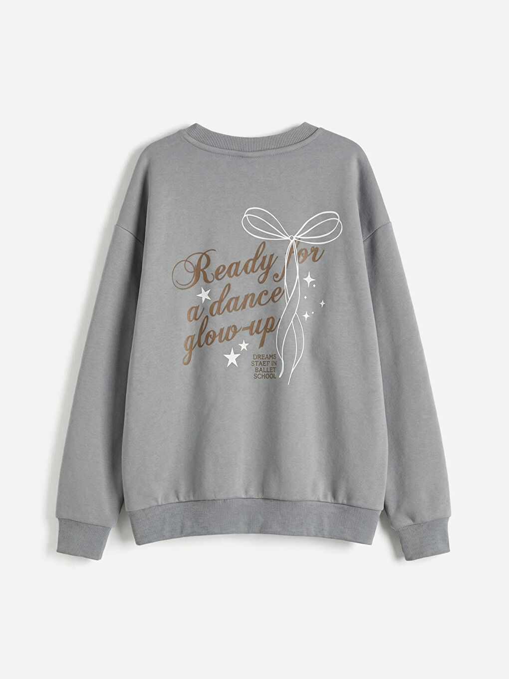 Gri Bisiklet Yaka Baskılı Kız Çocuk Sweatshirt-2