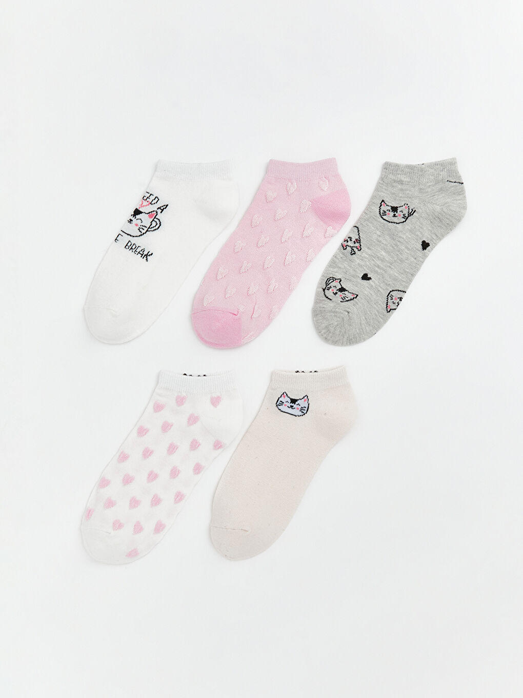 Ekru Desenli Kadın Patik Çorap 5'li