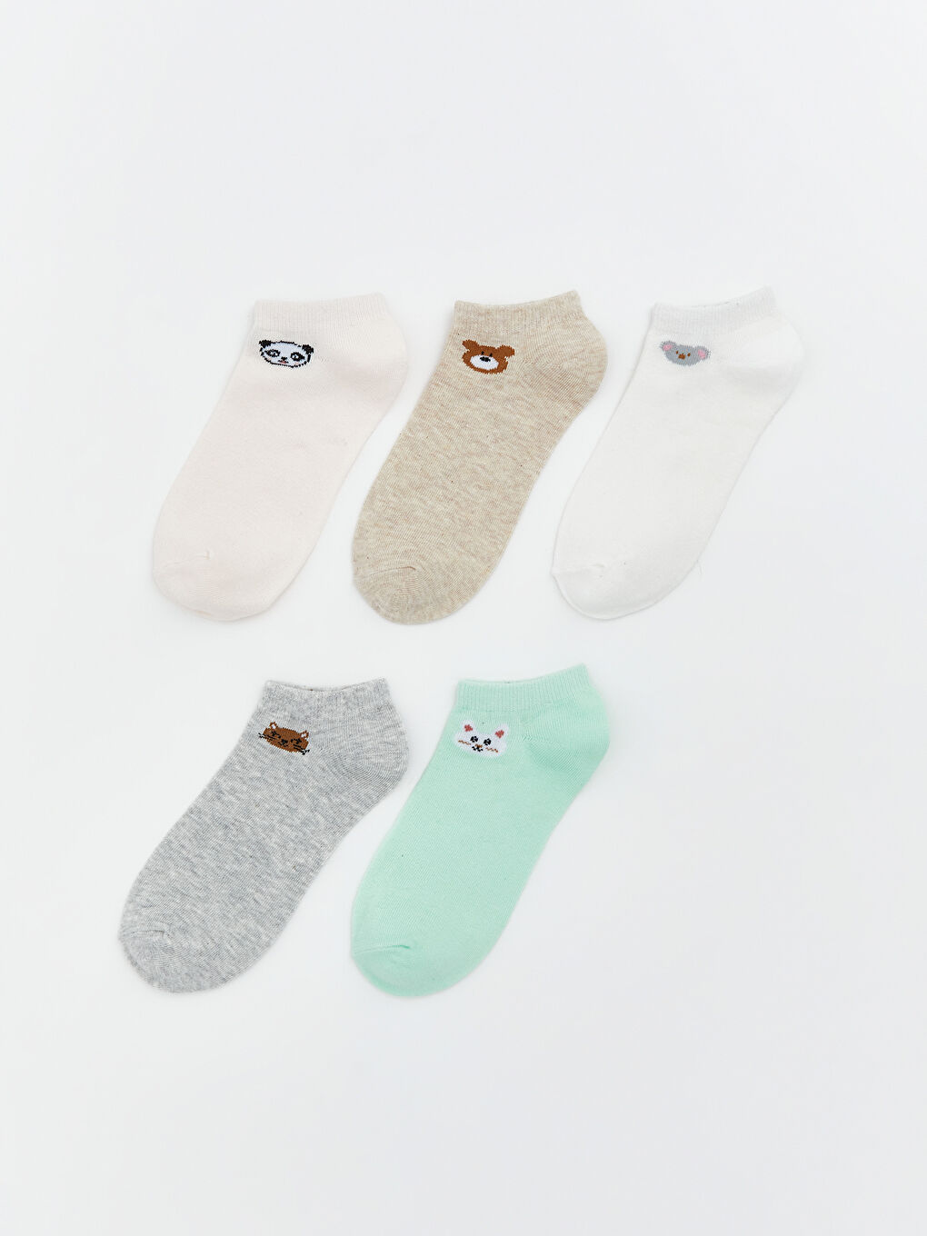 Pembe Baskılı Kadın Patik Çorap 5'li