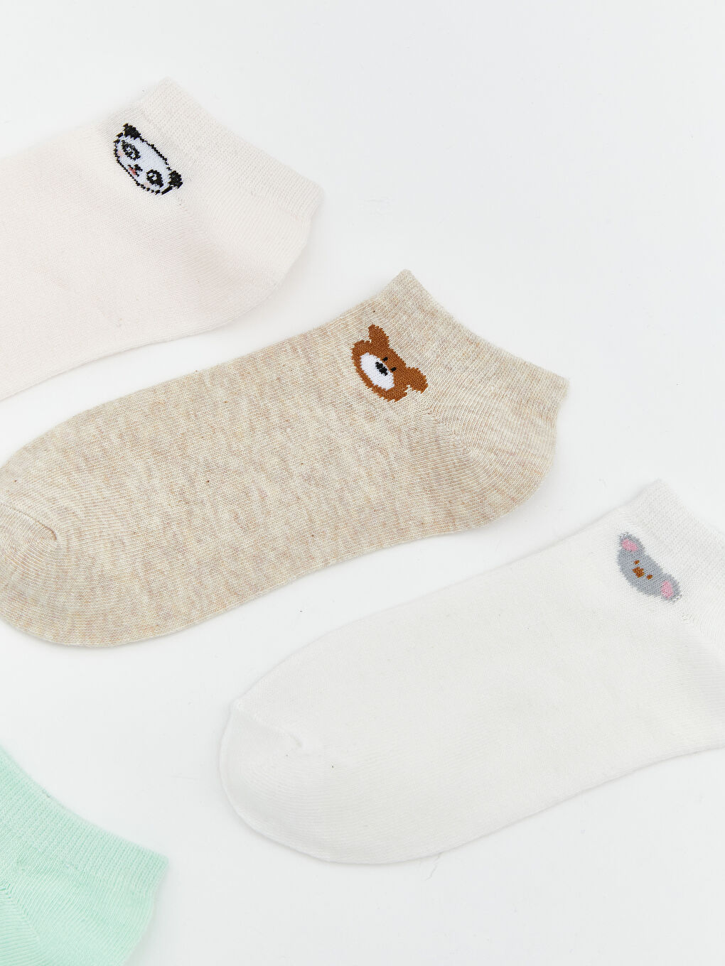 Pembe Baskılı Kadın Patik Çorap 5'li-1