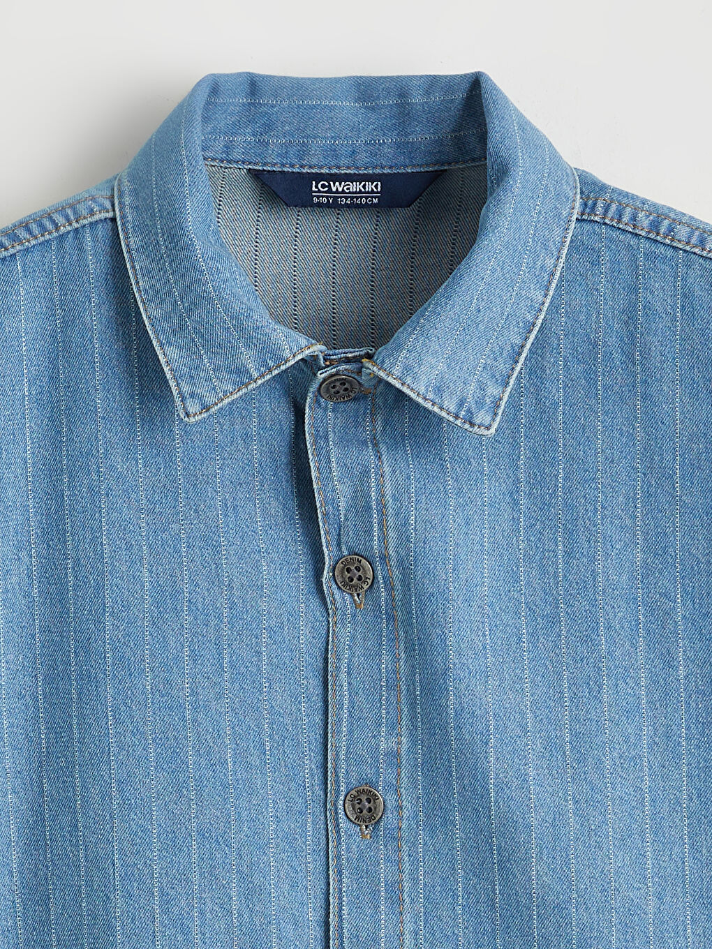 İndigo Çizgili Erkek Çocuk Jean Gömlek-1