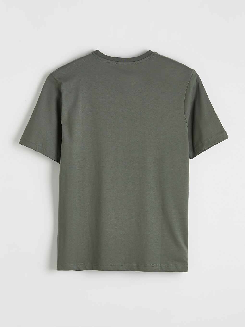 Haki Bisiklet Yaka Baskılı Penye Erkek Tişört-1