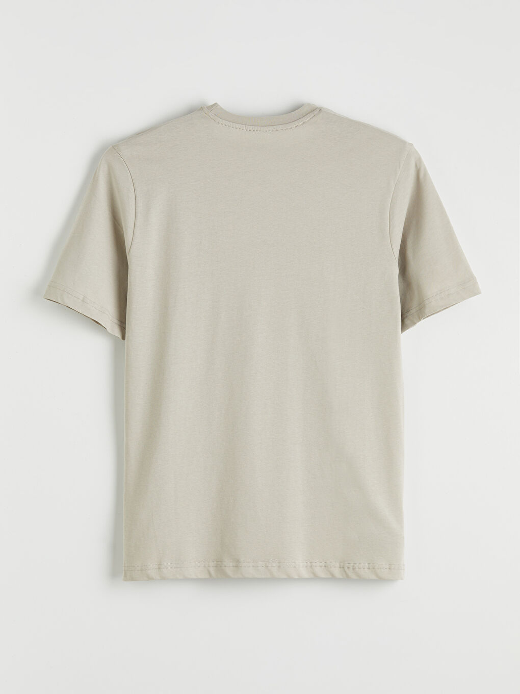 Bej Bisiklet Yaka Baskılı Penye Erkek Tişört-1