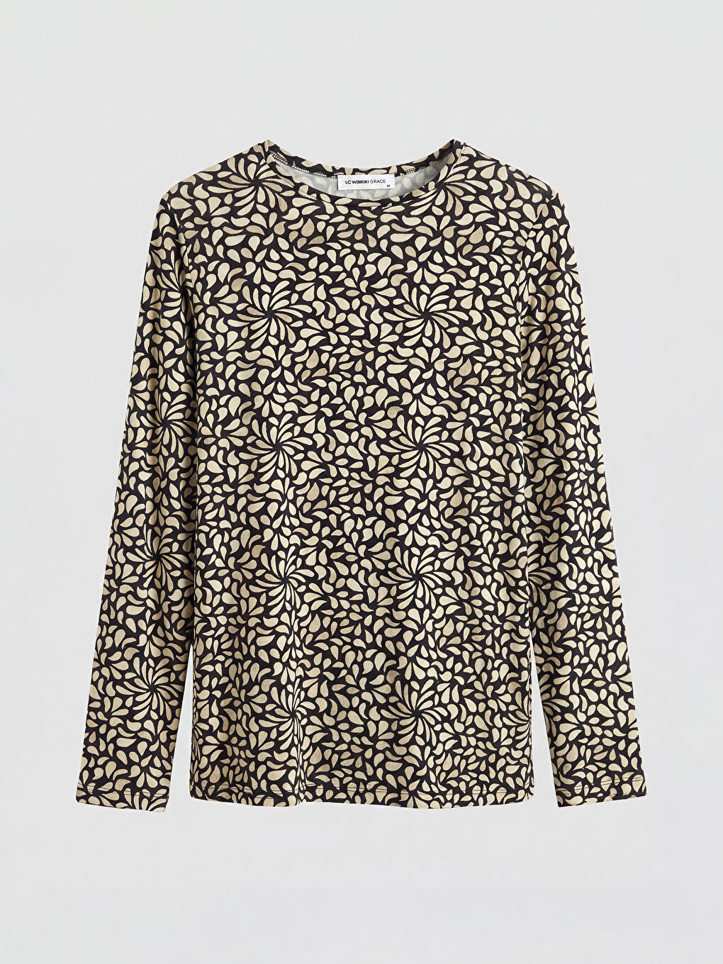 Bej Bisiklet Yaka Desenli Bluz-3