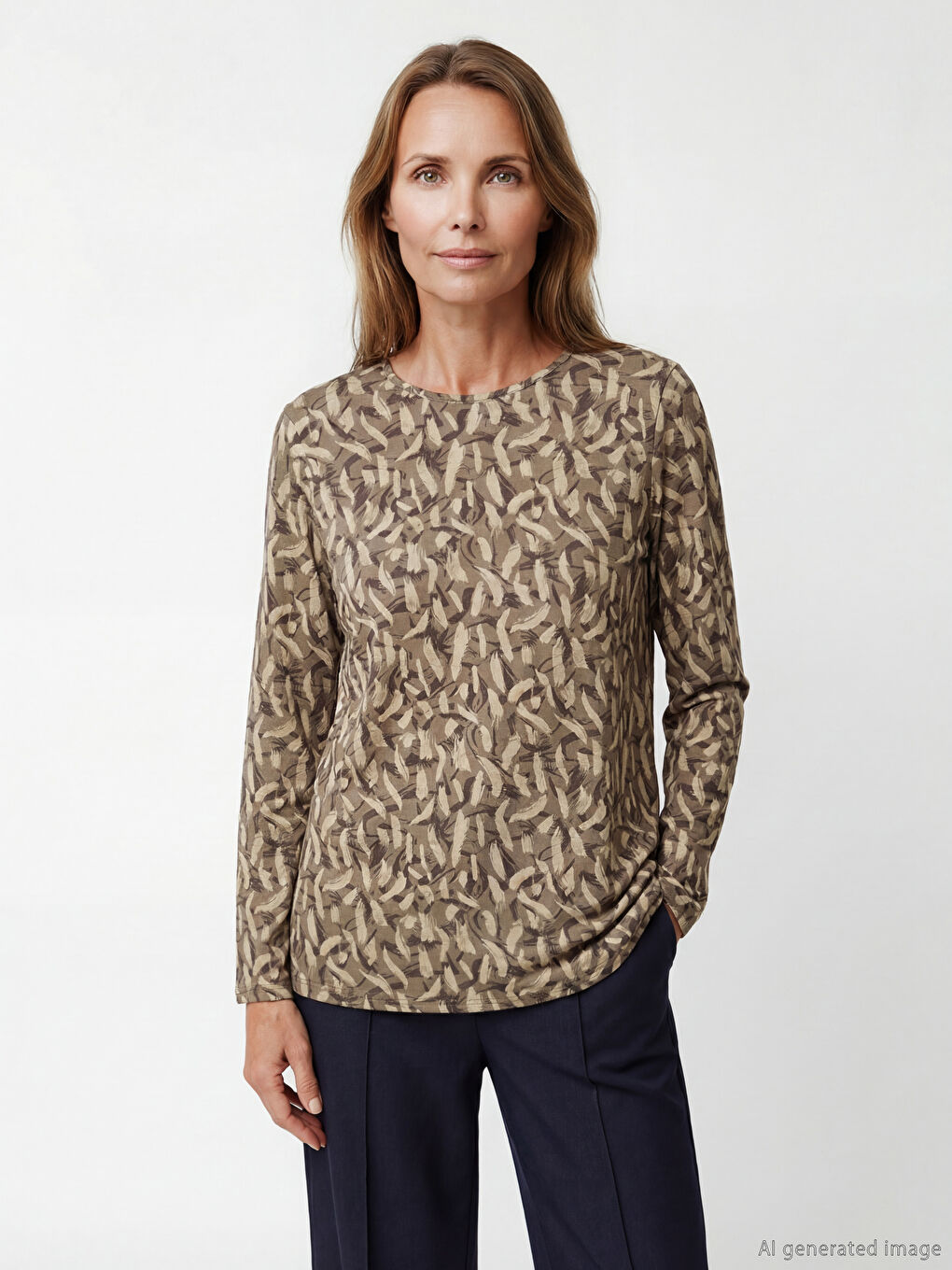 Crew Neck Patterned Blouse