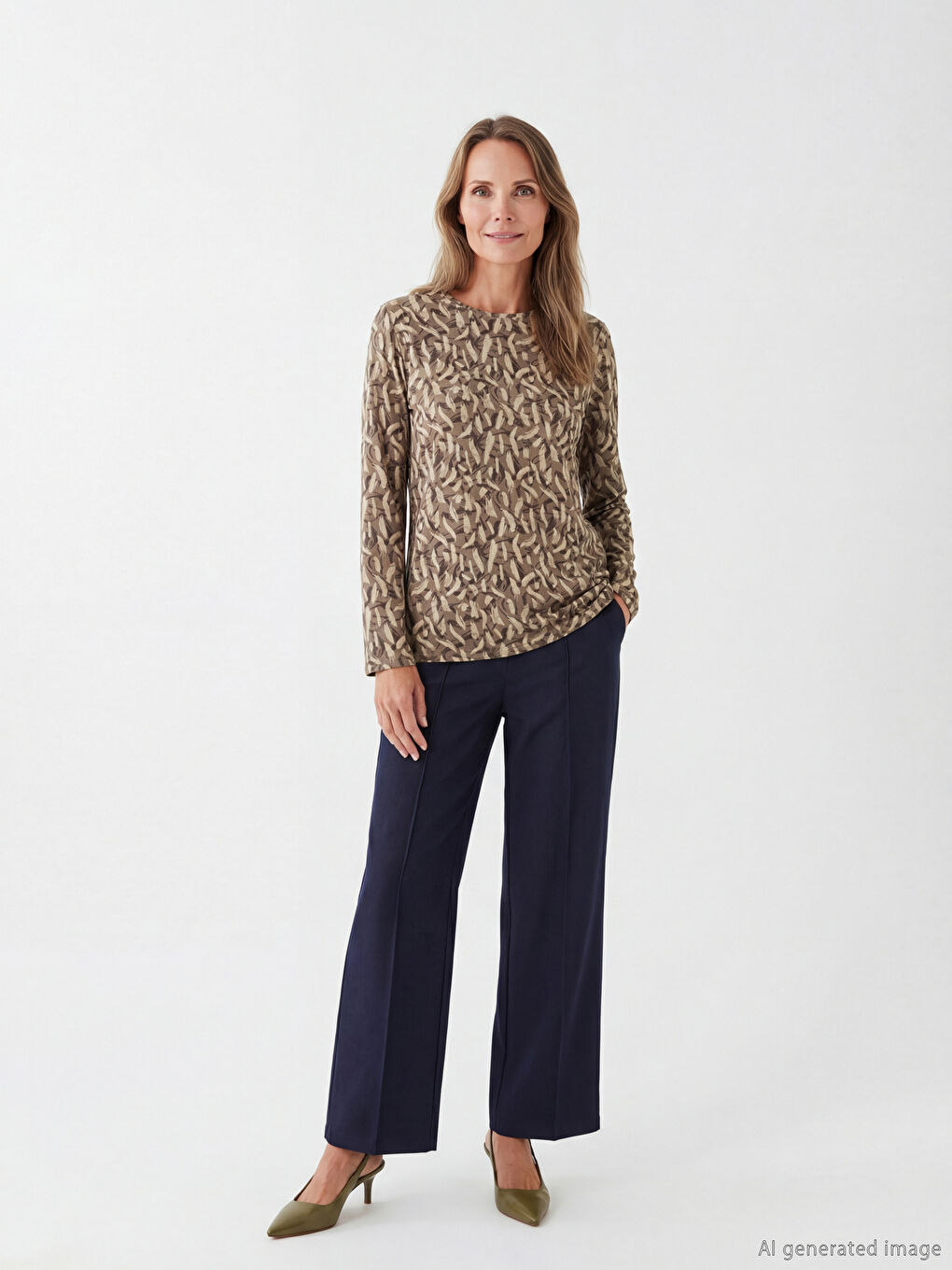 Crew Neck Patterned Blouse-1