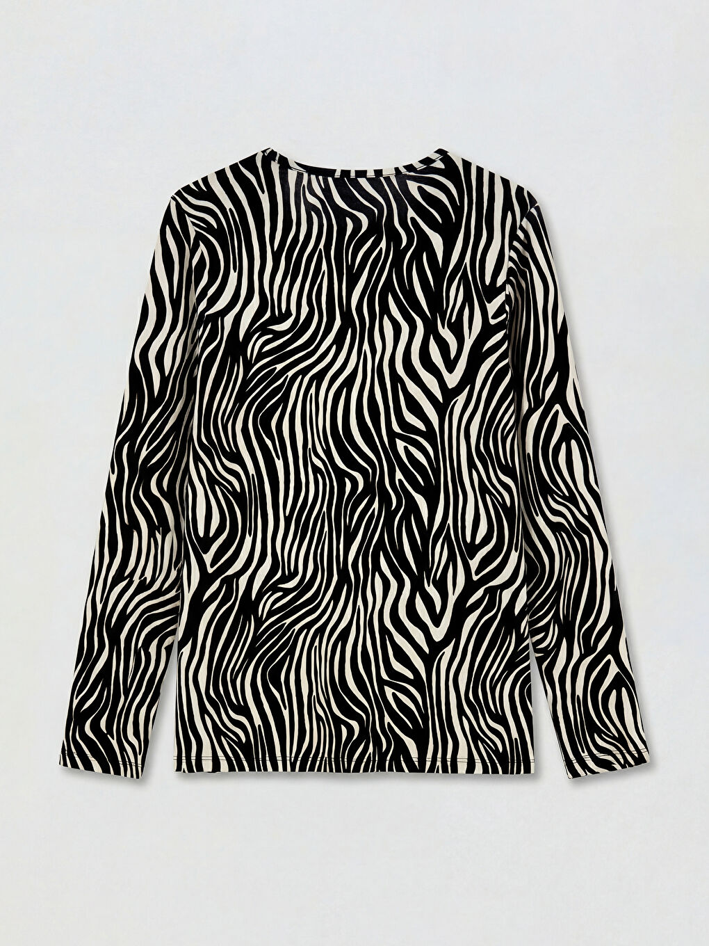 Bej Bisiklet Yaka Zebra Desenli Kadın Tişört-5