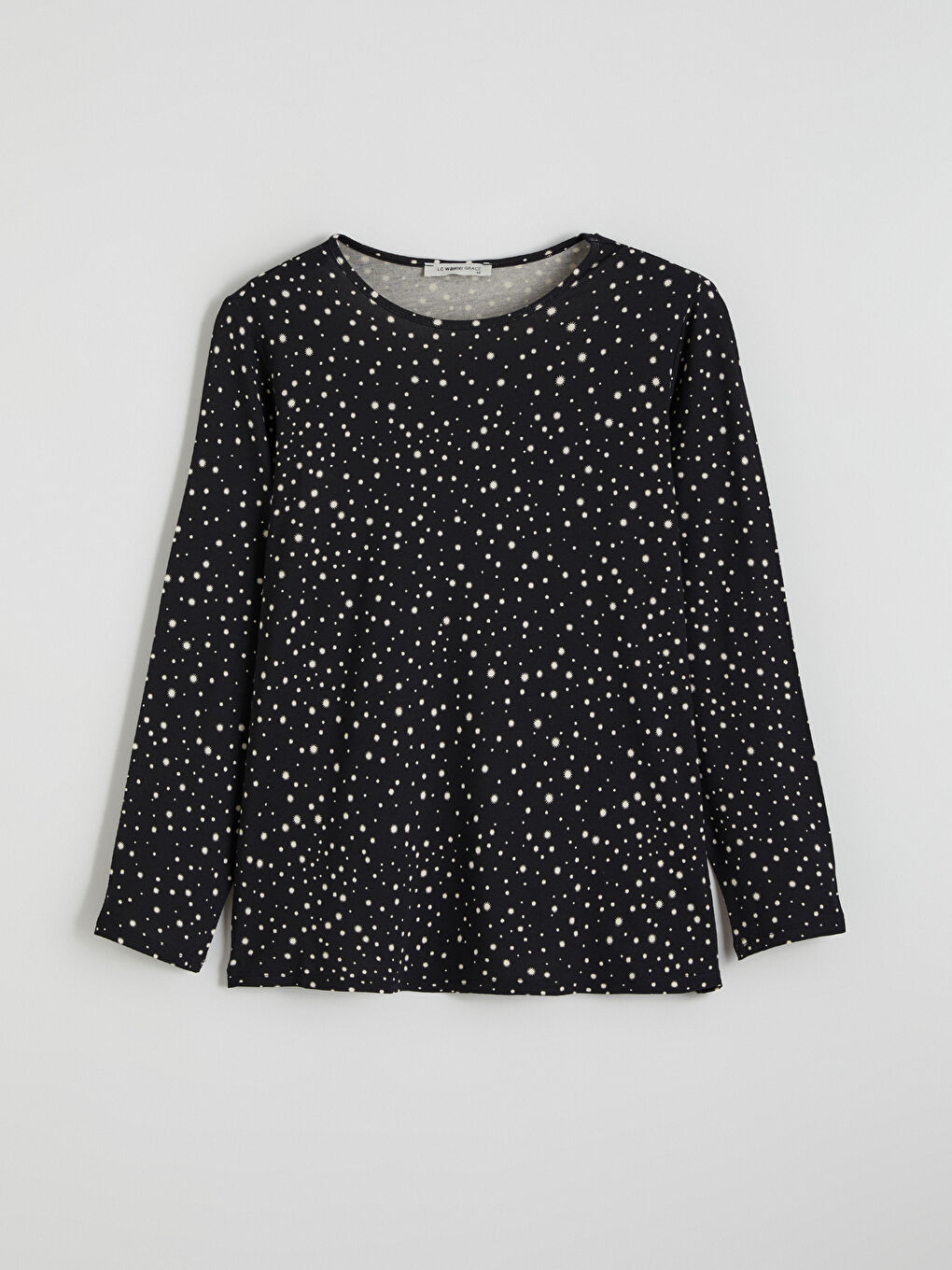 Siyah Bisiklet Yaka Desenli Bluz-4