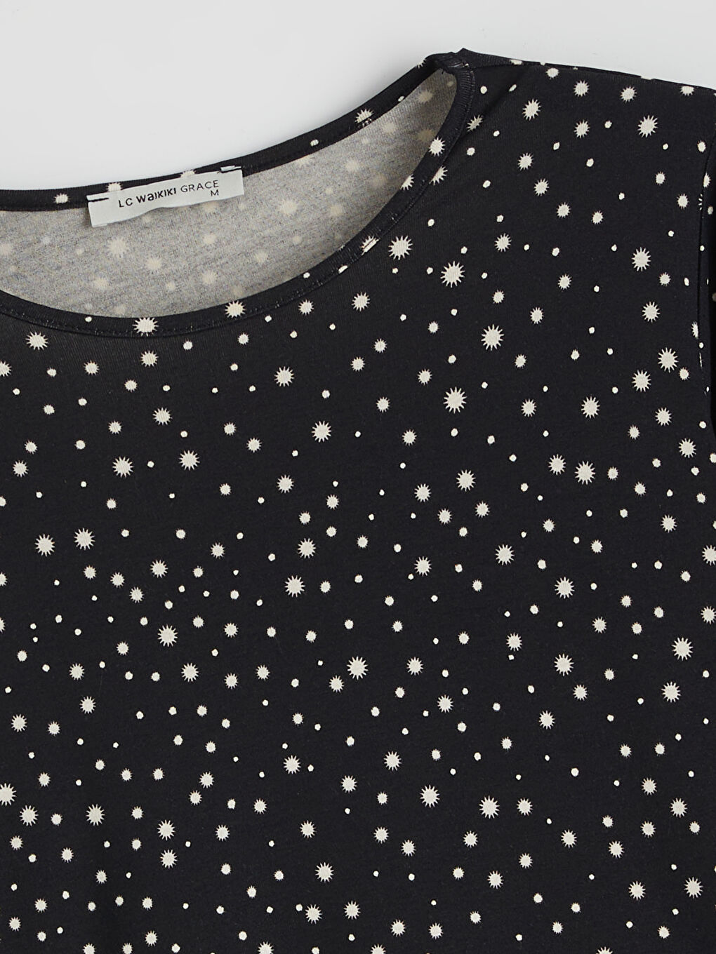 Siyah Bisiklet Yaka Desenli Bluz-5