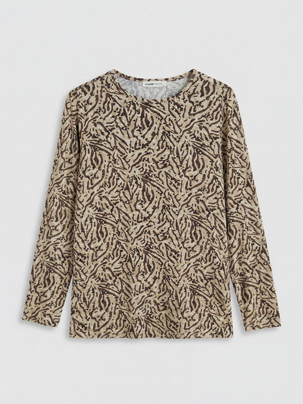 Kahverengi Bisiklet Yaka Desenli Kadın Tişört