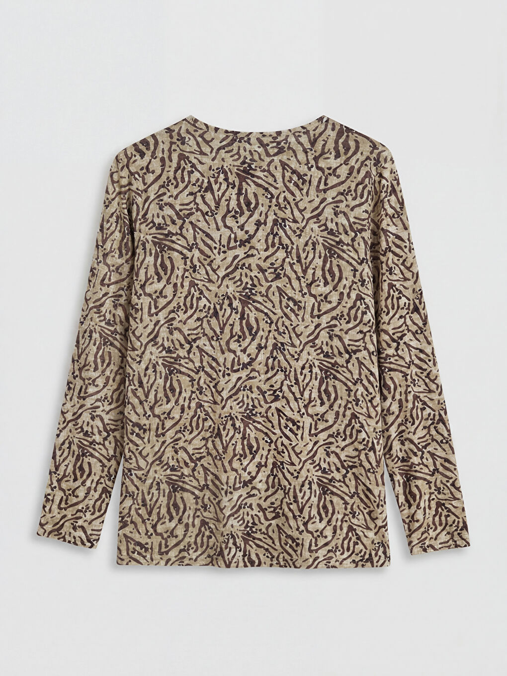 Kahverengi Bisiklet Yaka Desenli Kadın Tişört-1