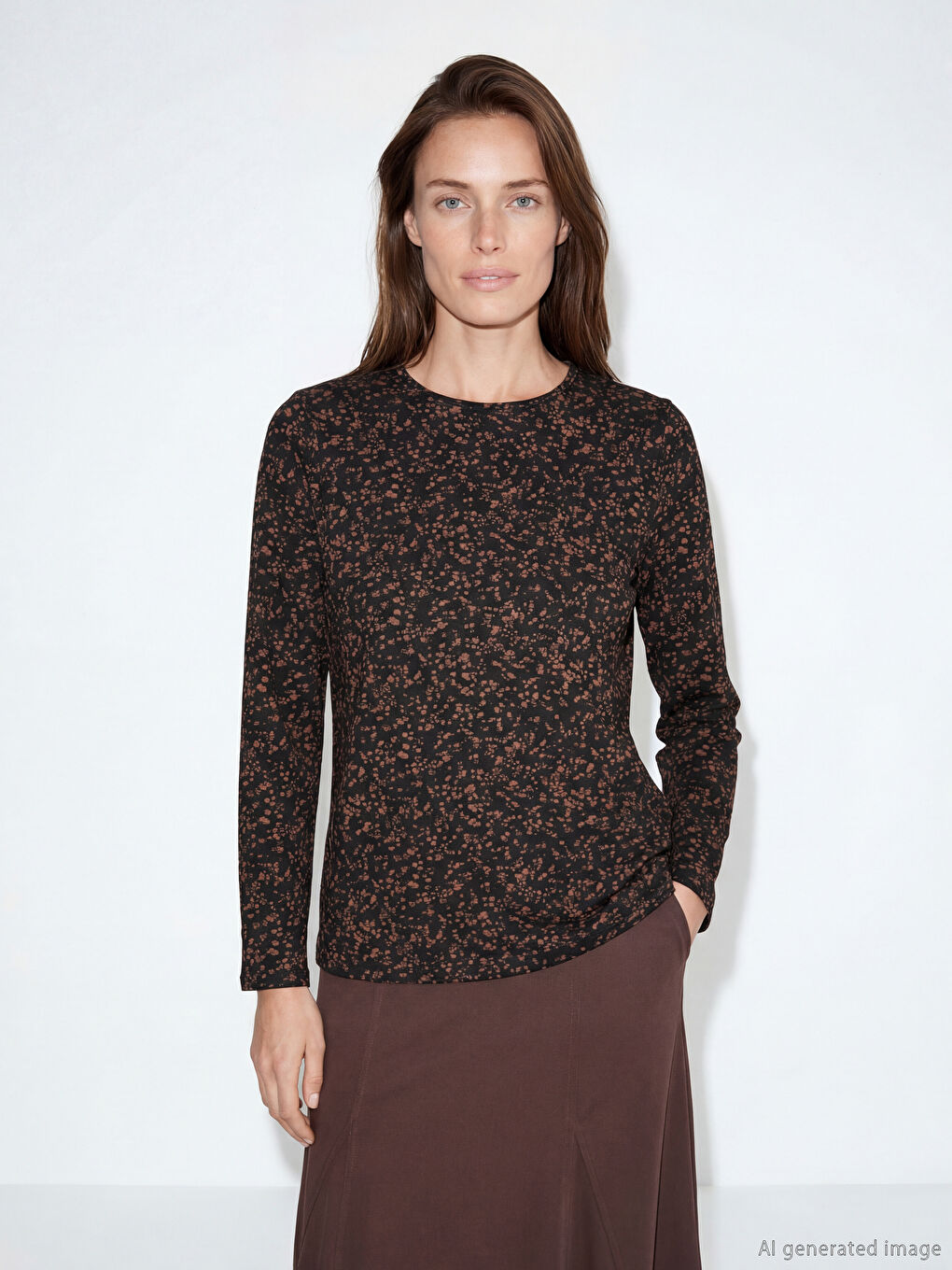 дөңгелек жағалы өрнекті блузка