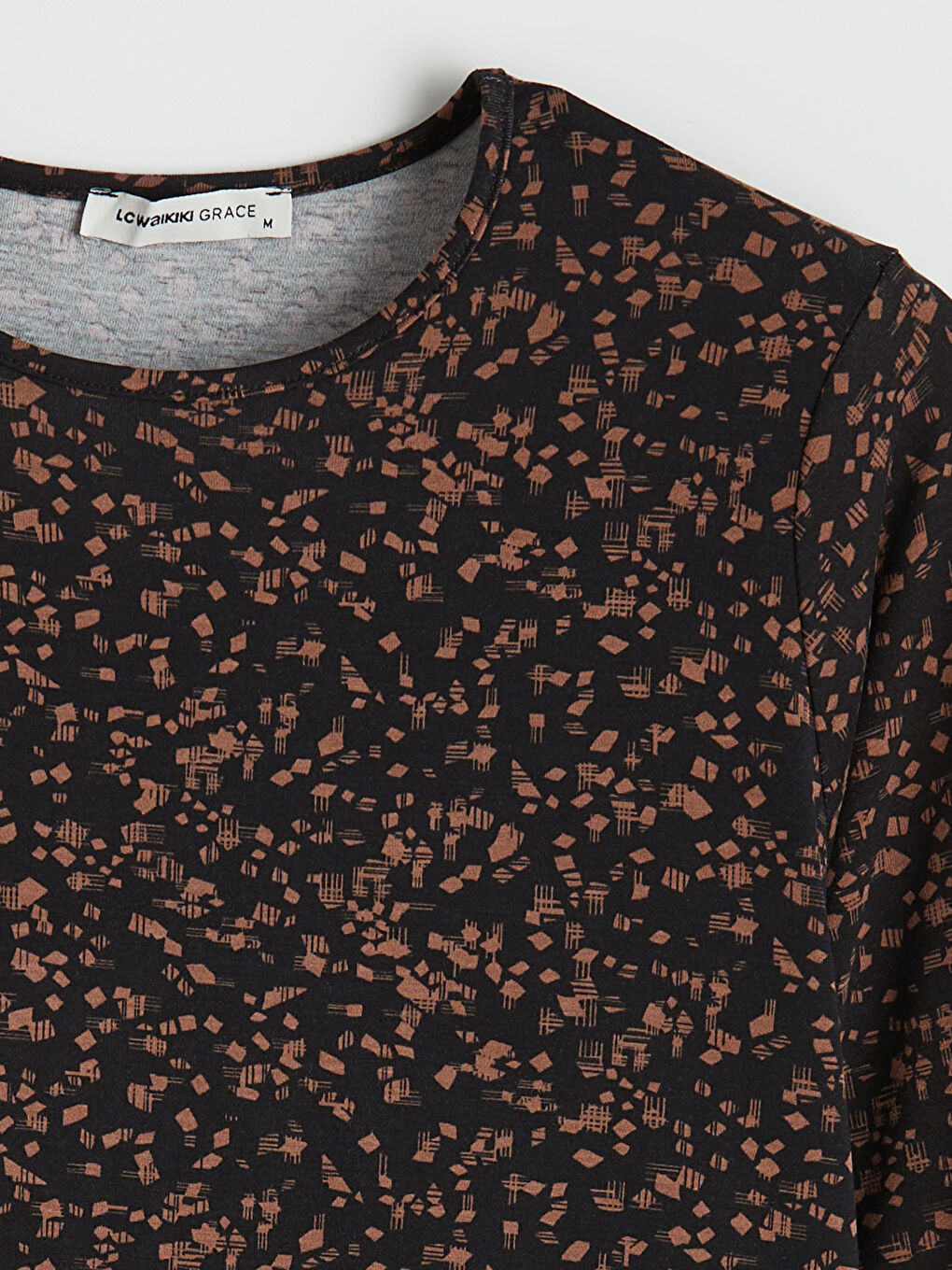 Kahverengi Bisiklet Yaka Desenli Bluz-1