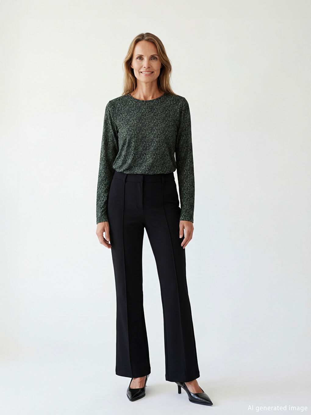 Bluză cu model, guler rotund-1