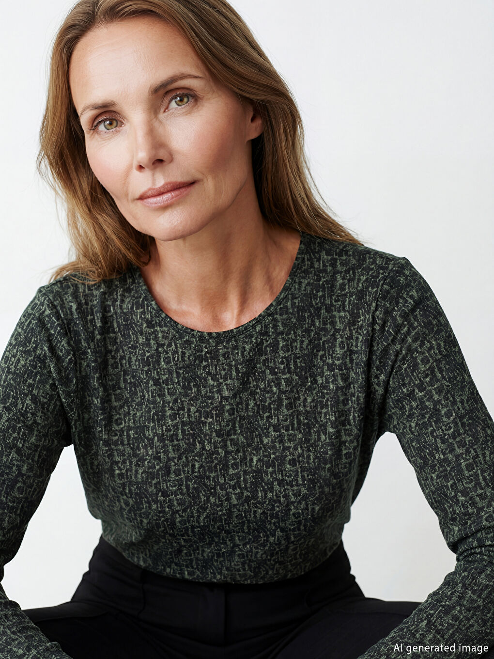 Bluză cu model, guler rotund-2