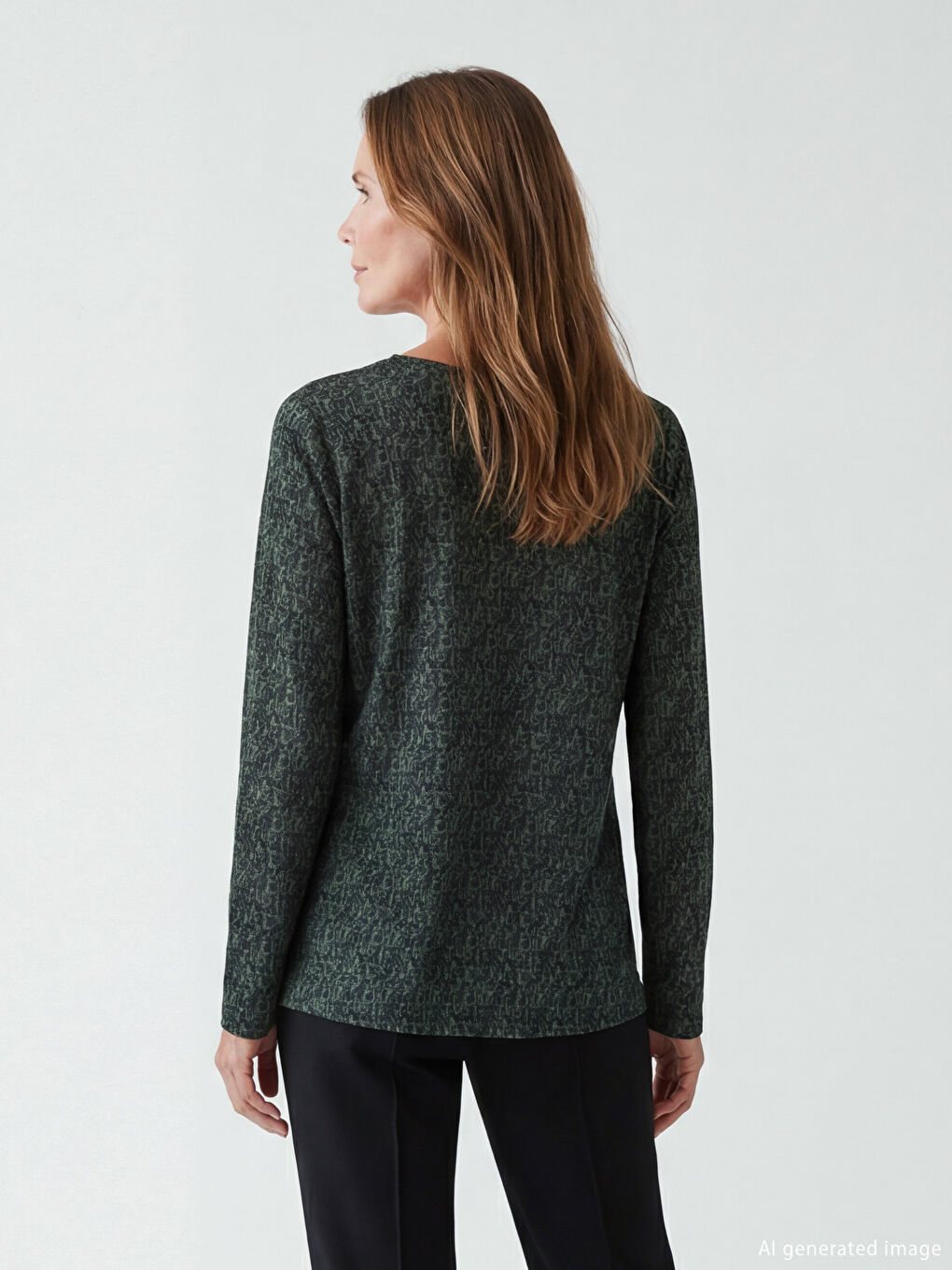 Bluză cu model, guler rotund-3