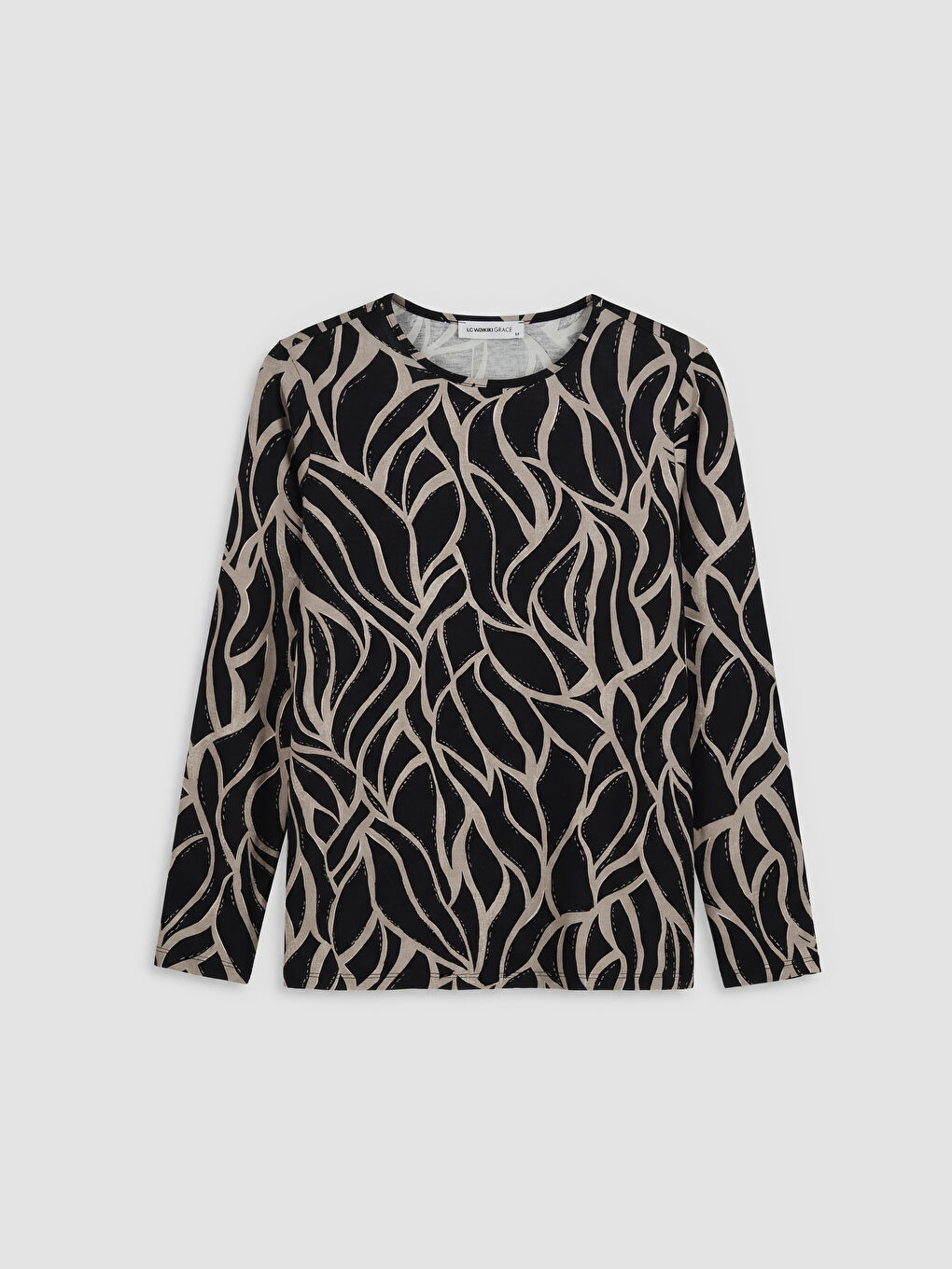 Gri Bisiklet Yaka Desenli Bluz