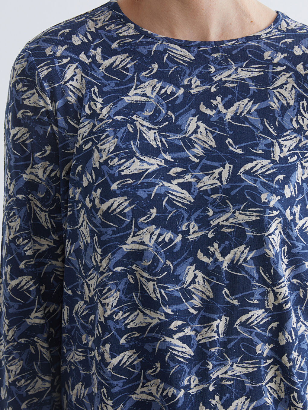 Lacivert Bisiklet Yaka Desenli Bluz-2