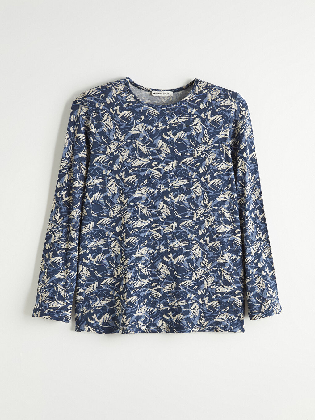 Lacivert Bisiklet Yaka Desenli Bluz-4