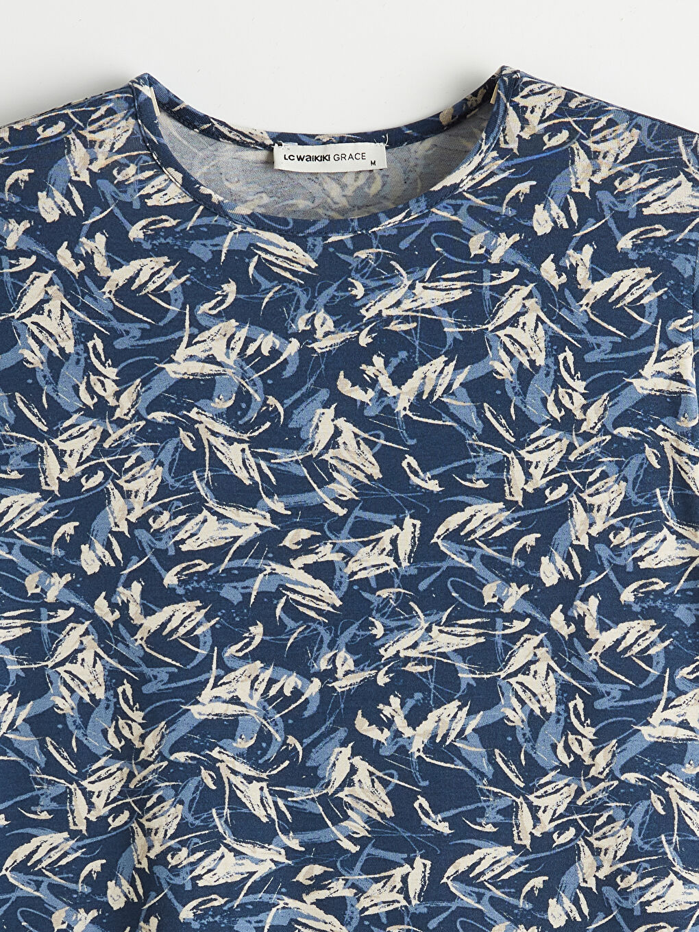 Lacivert Bisiklet Yaka Desenli Bluz-5