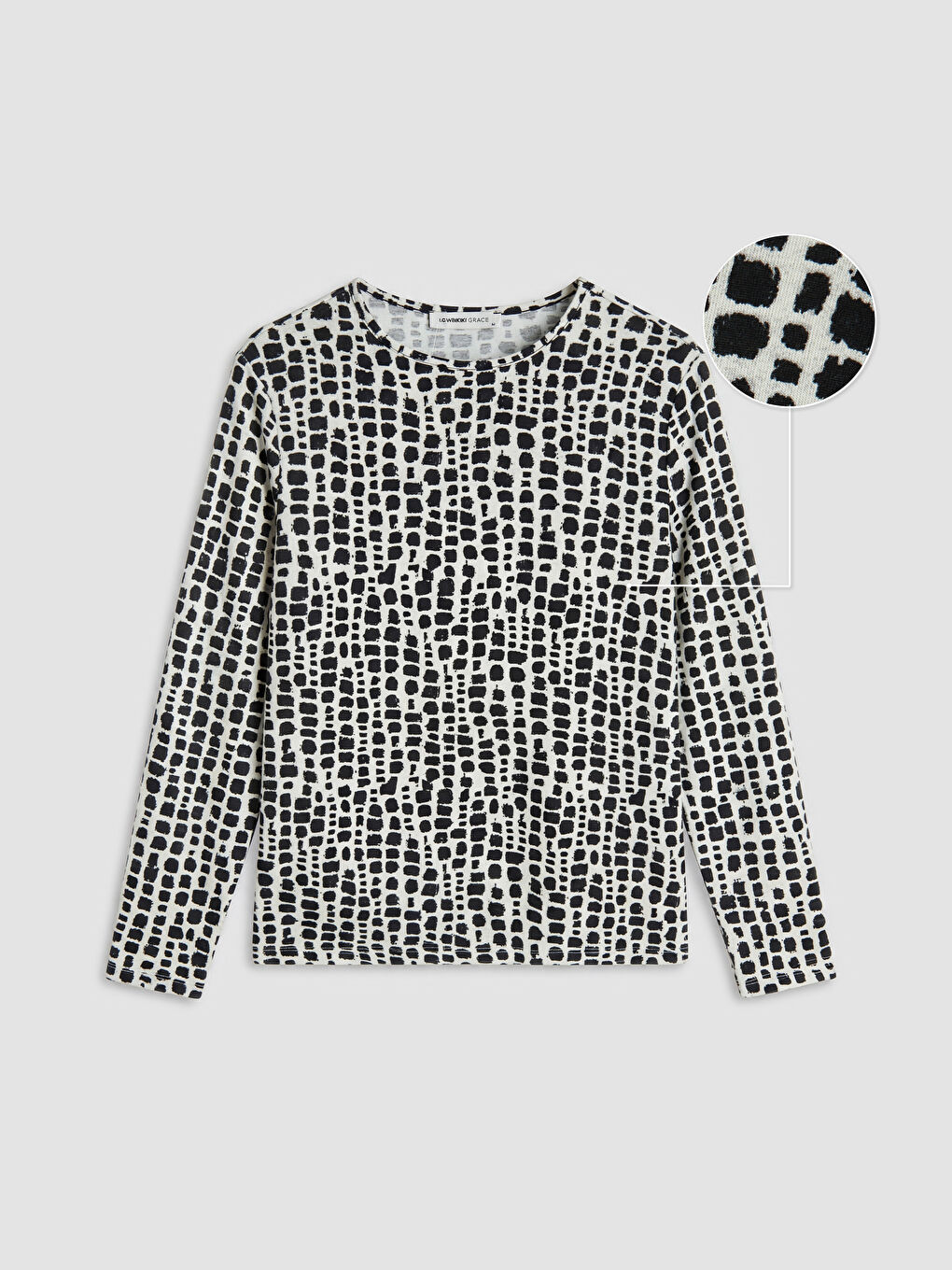 Siyah Bisiklet Yaka Desenli Bluz