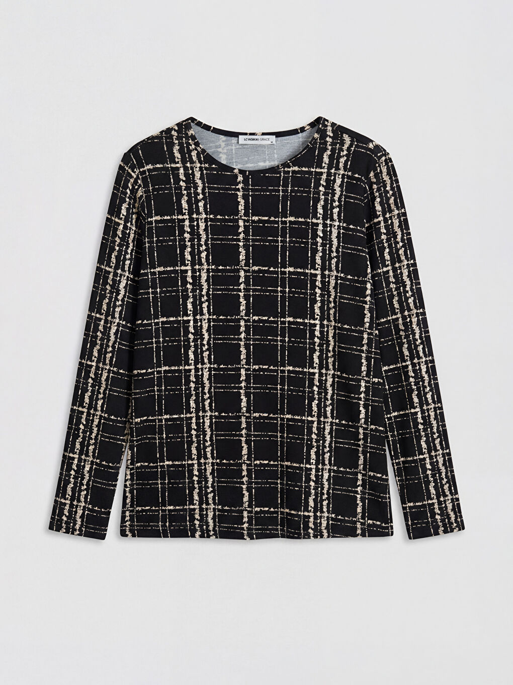 Siyah Bisiklet Yaka Desenli Bluz-4