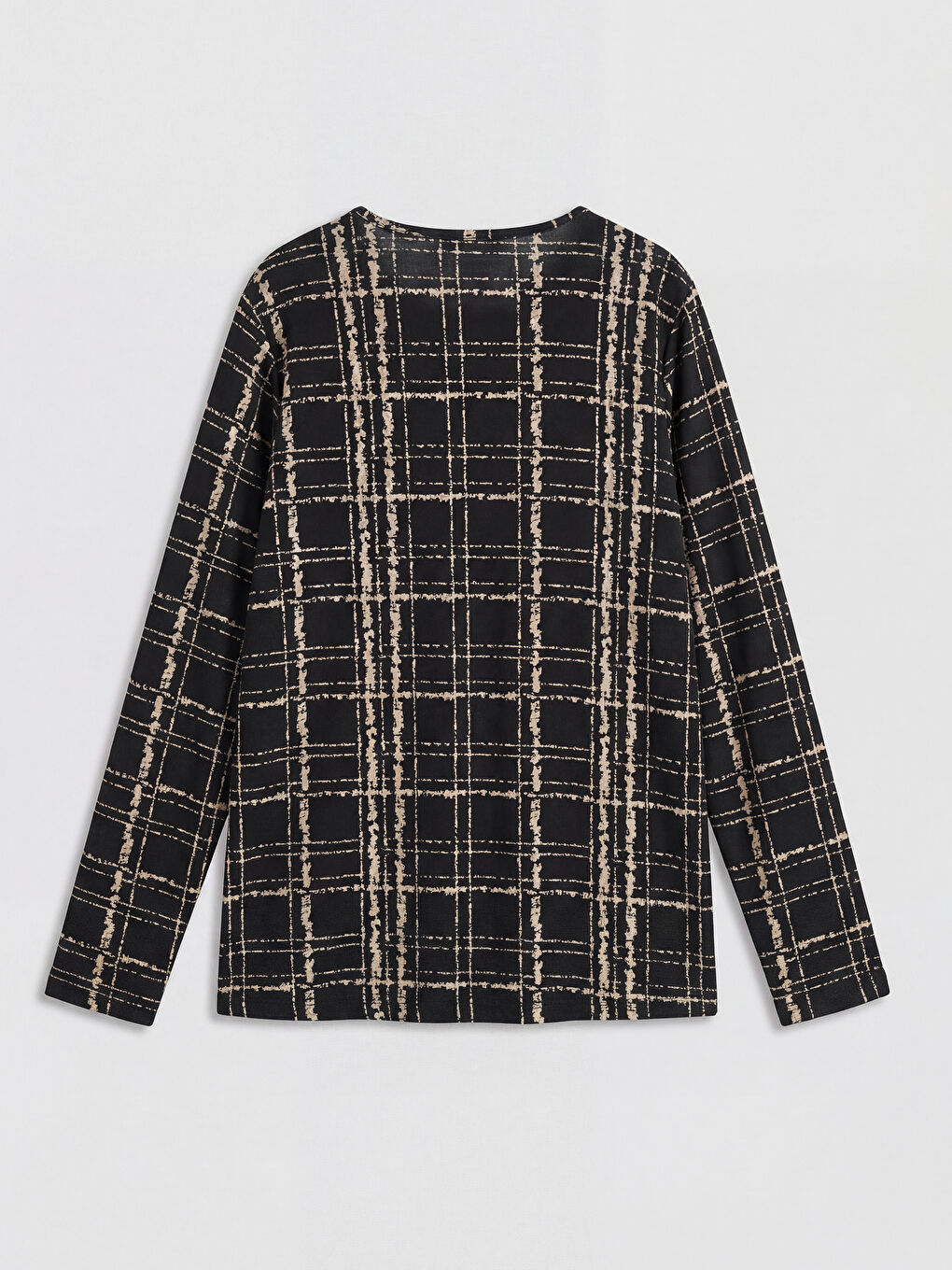 Siyah Bisiklet Yaka Desenli Bluz-5