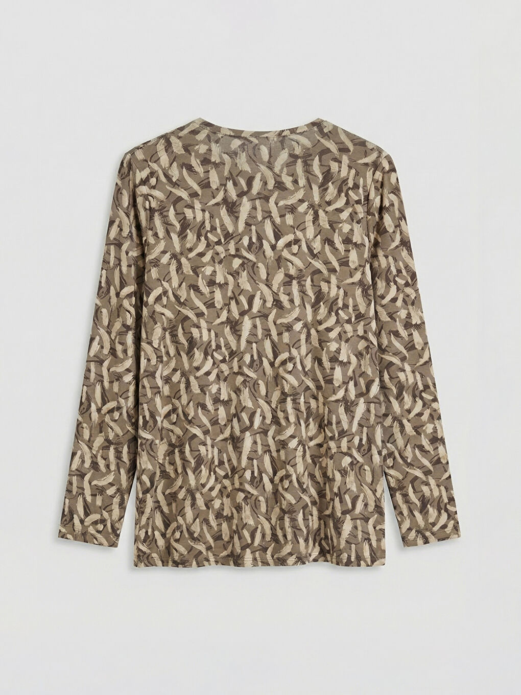 Bej Bisiklet Yaka Desenli Bluz-1