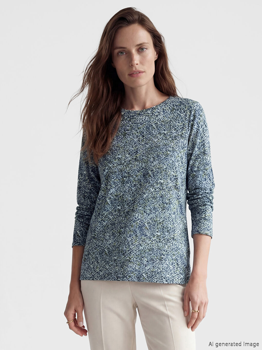 Crew Neck Patterned Blouse