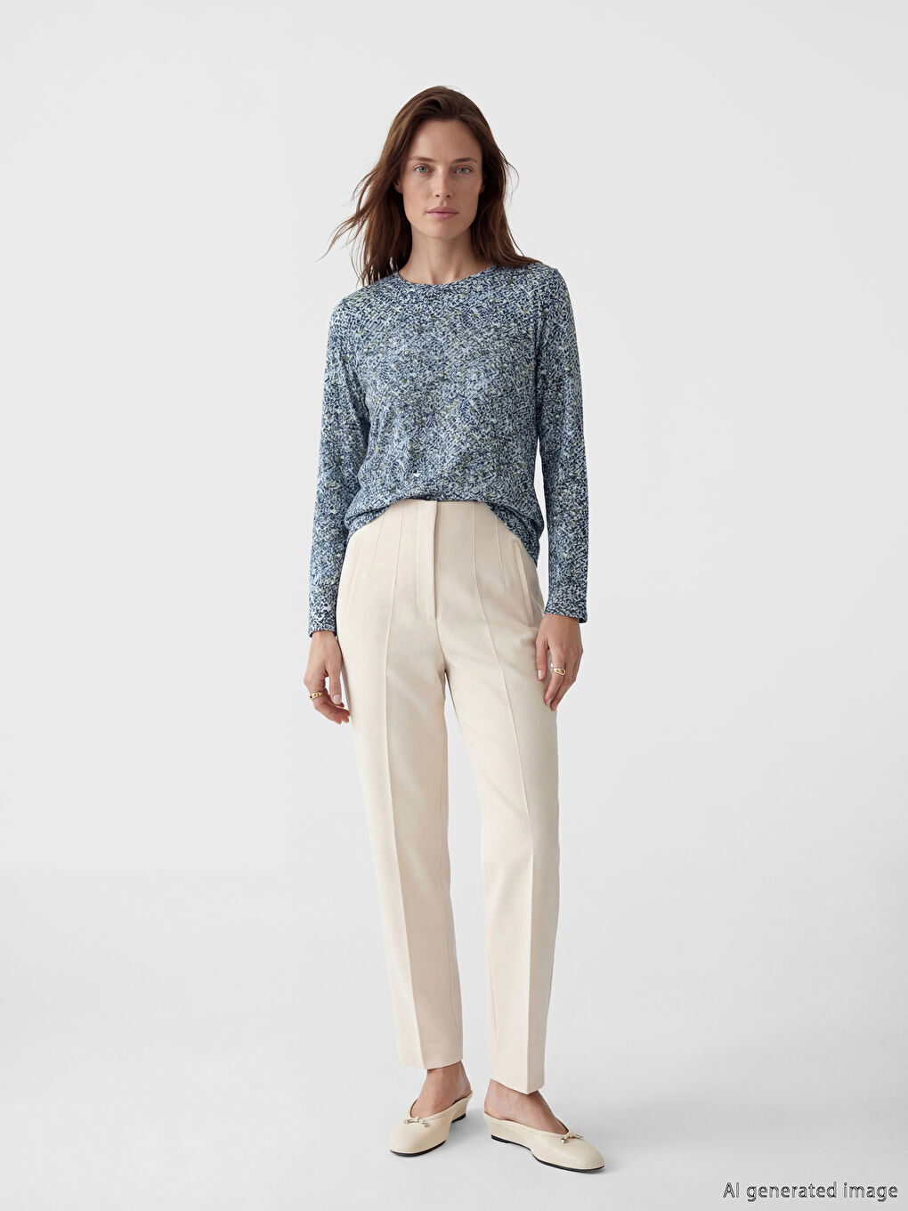 Crew Neck Patterned Blouse-1