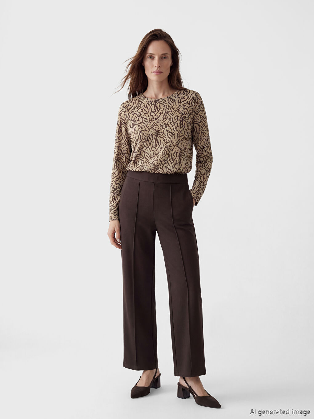 Kahverengi Bisiklet Yaka Desenli Bluz-1