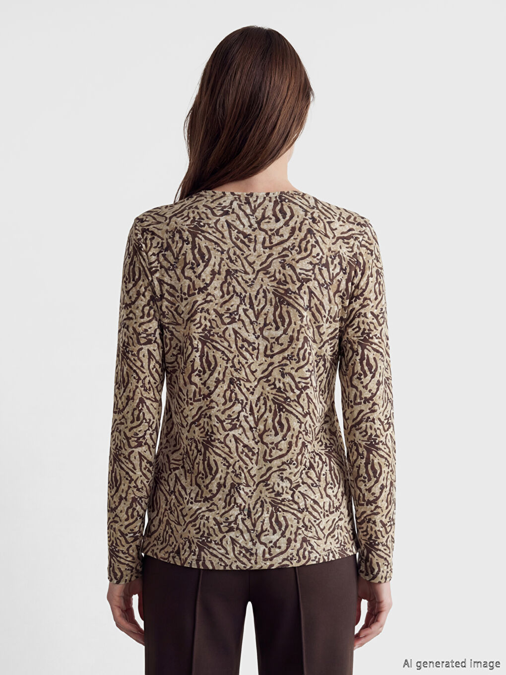 Kahverengi Bisiklet Yaka Desenli Bluz-3