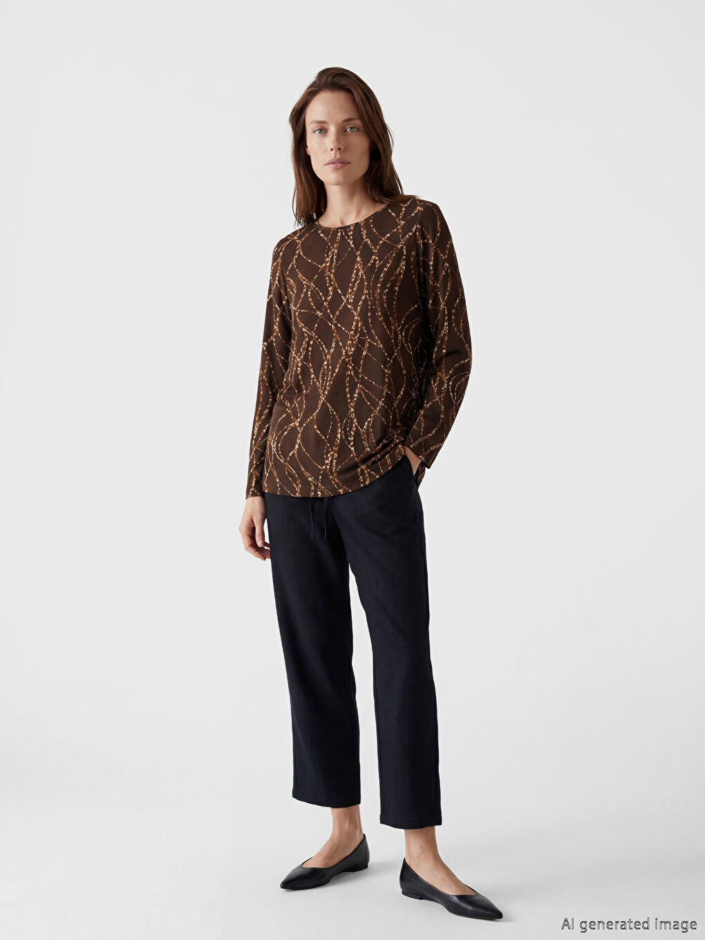 Crew Neck Patterned Women's T-Shirt-1
