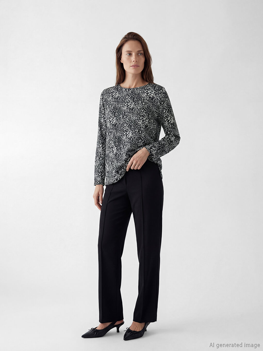 Siyah Bisiklet Yaka Desenli Bluz-1