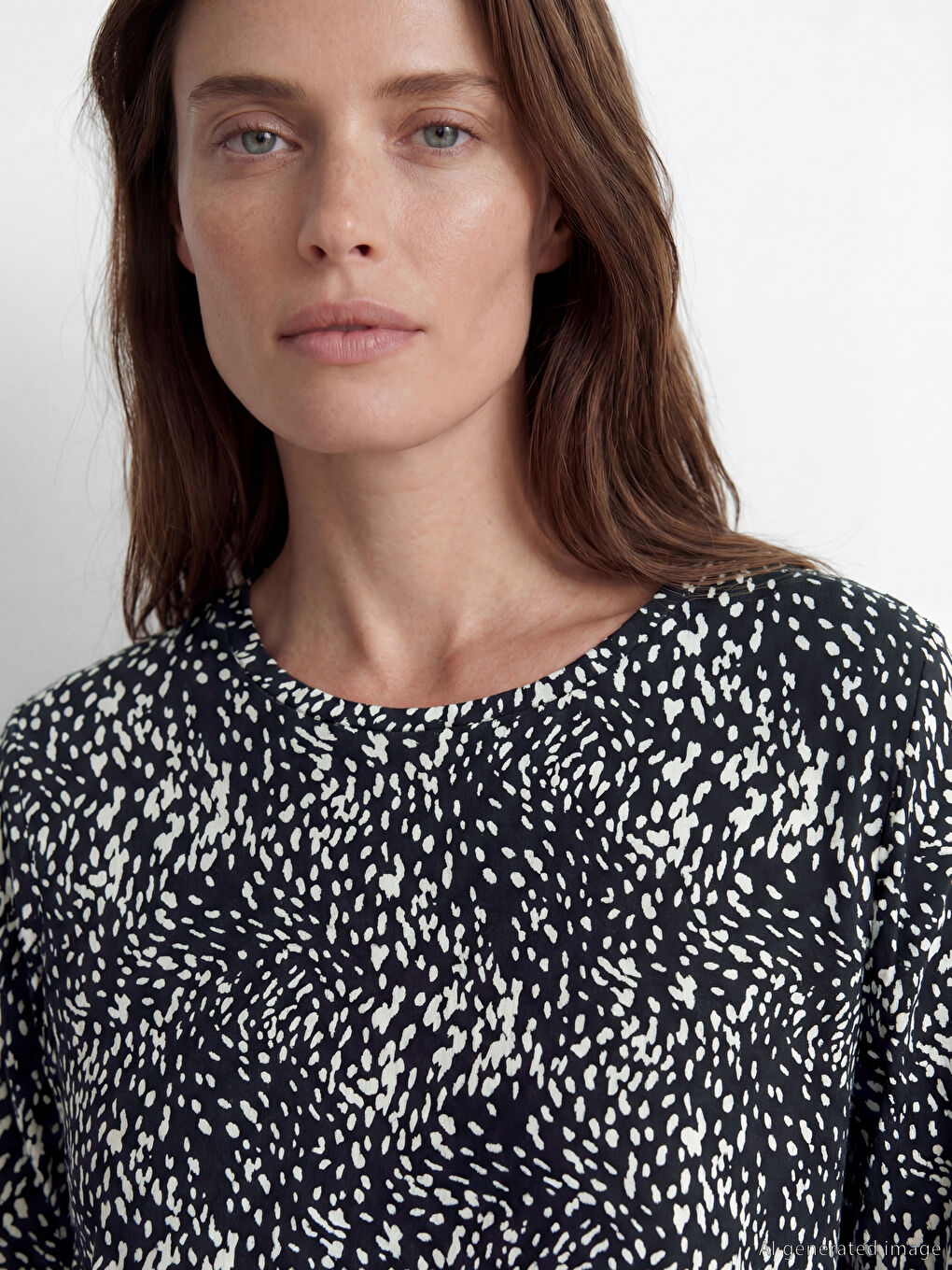 Siyah Bisiklet Yaka Desenli Bluz-2