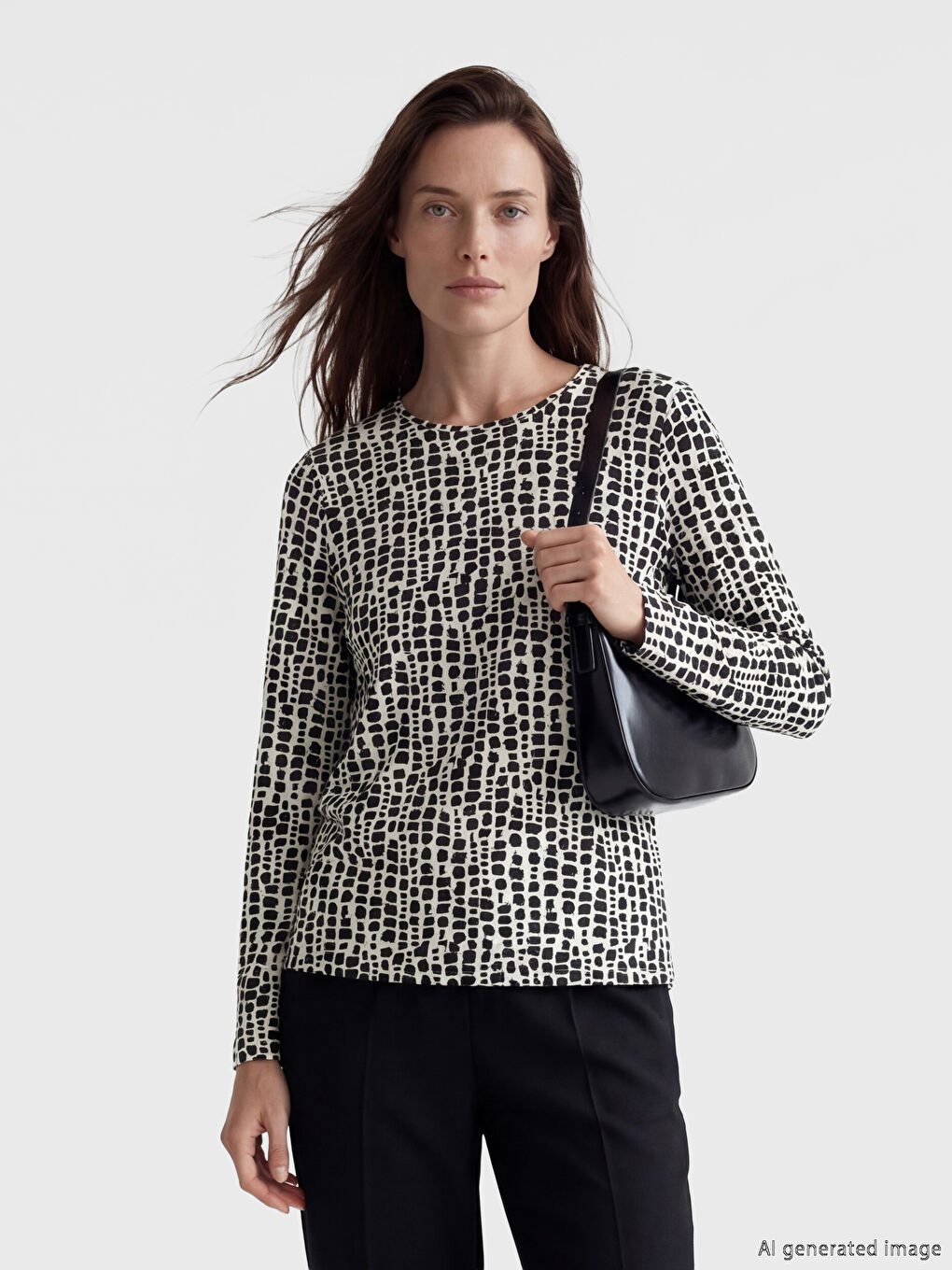 Crew Neck Patterned Blouse