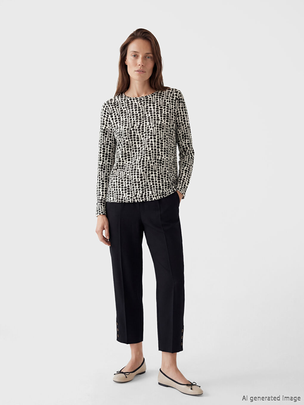 Crew Neck Patterned Blouse-1