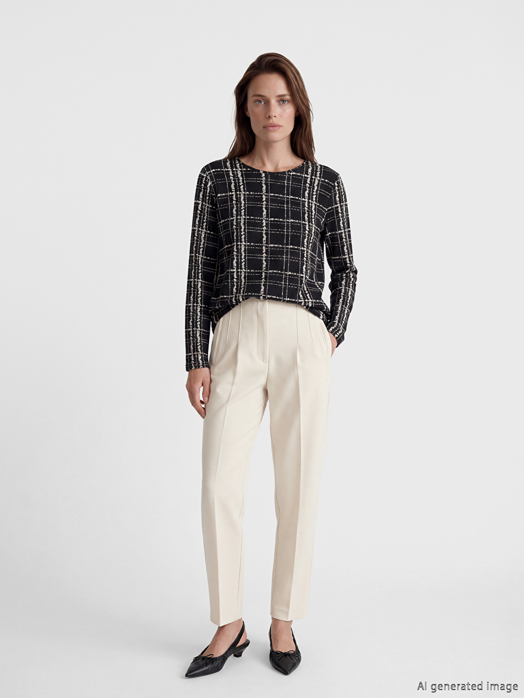 Siyah Bisiklet Yaka Desenli Bluz-1