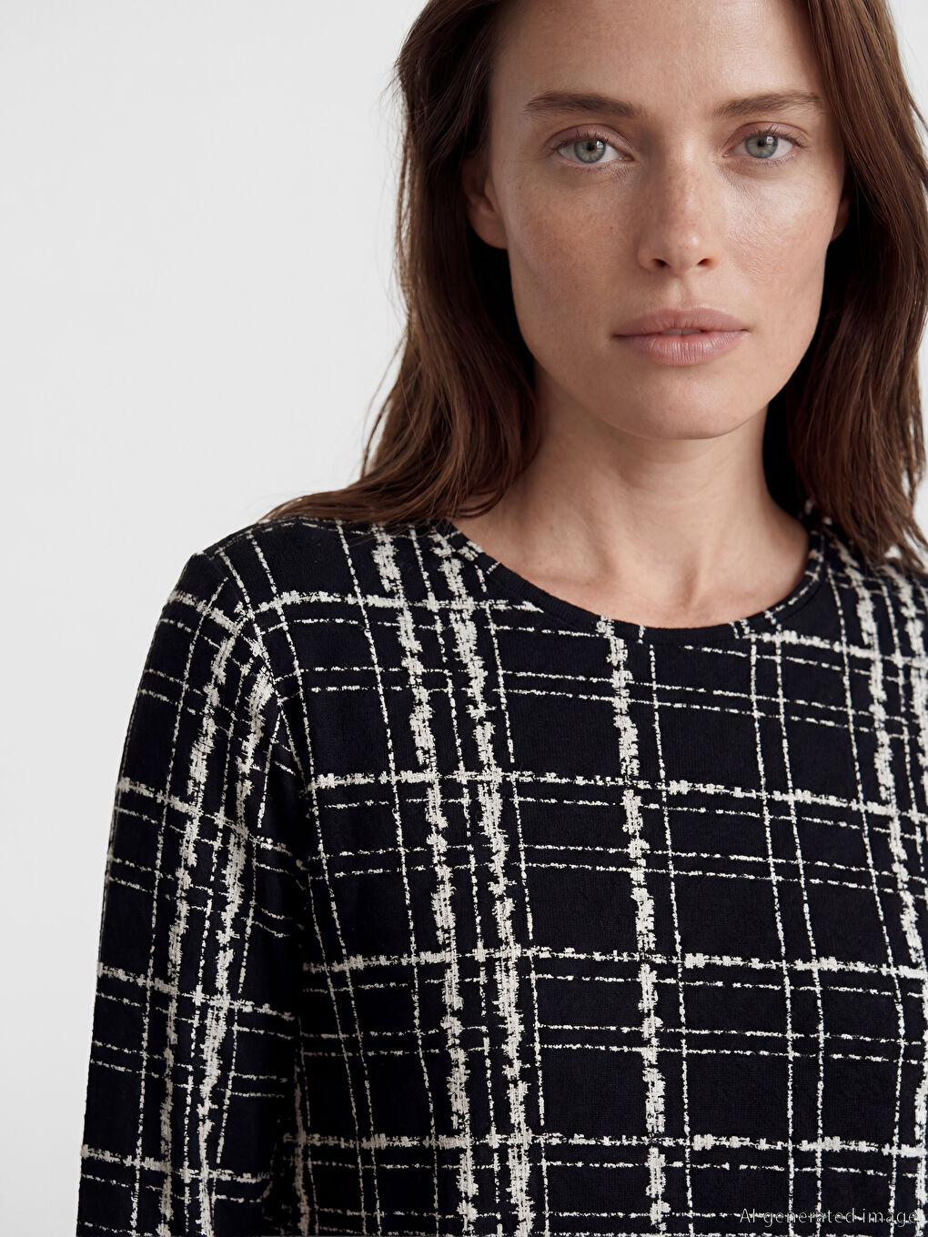 Siyah Bisiklet Yaka Desenli Bluz-2