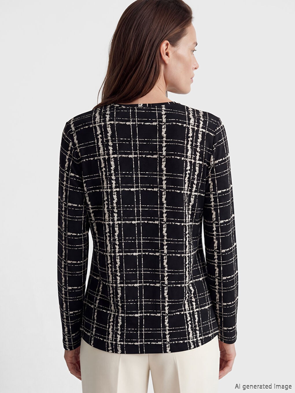 Siyah Bisiklet Yaka Desenli Bluz-3