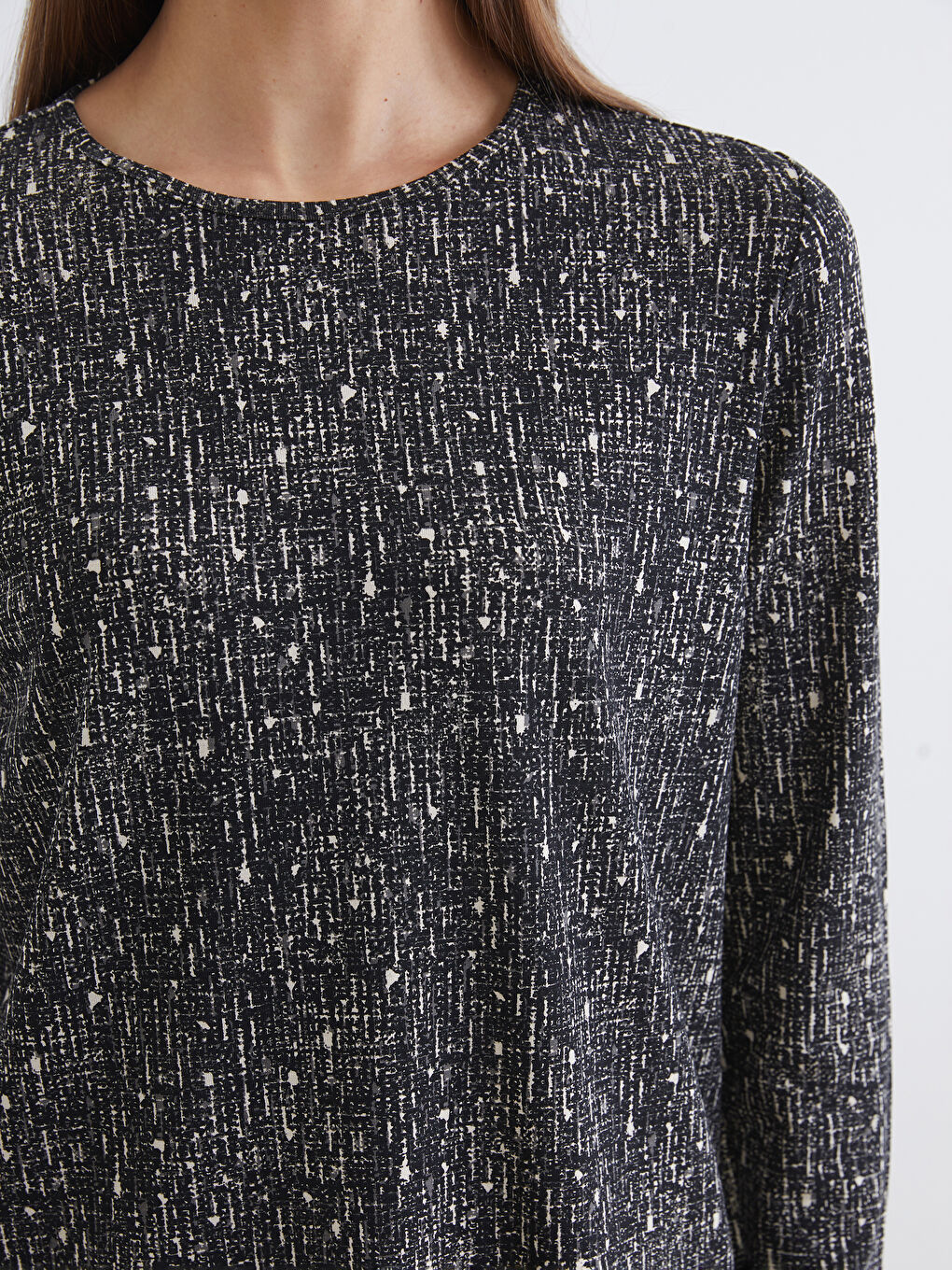 Siyah Bisiklet Yaka Desenli Bluz-2