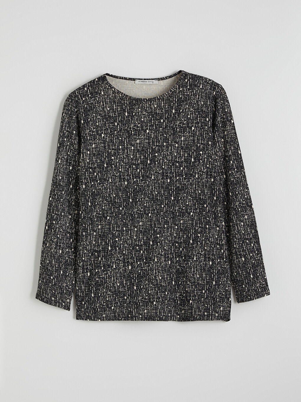 Siyah Bisiklet Yaka Desenli Bluz-4