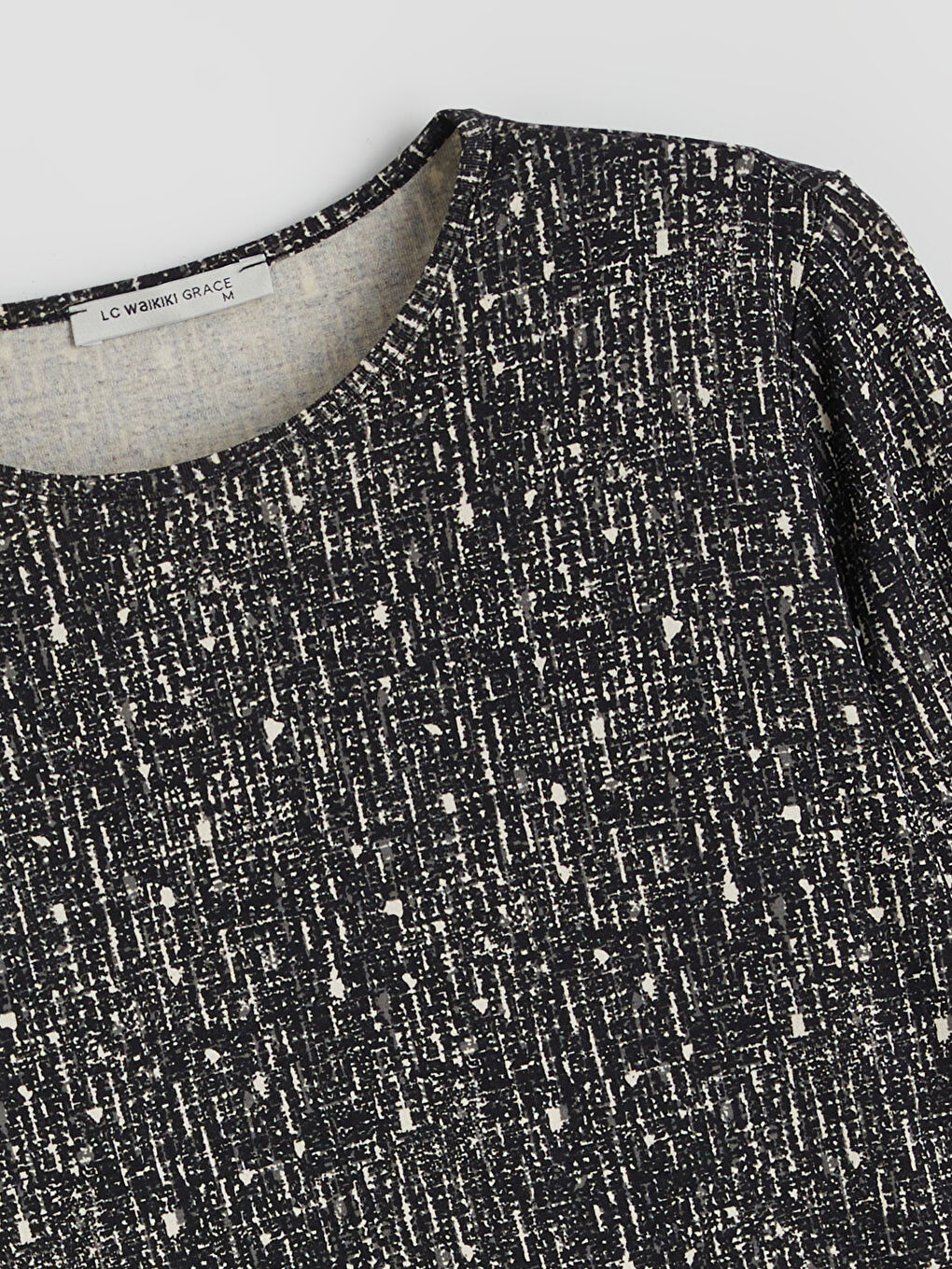 Siyah Bisiklet Yaka Desenli Bluz-5