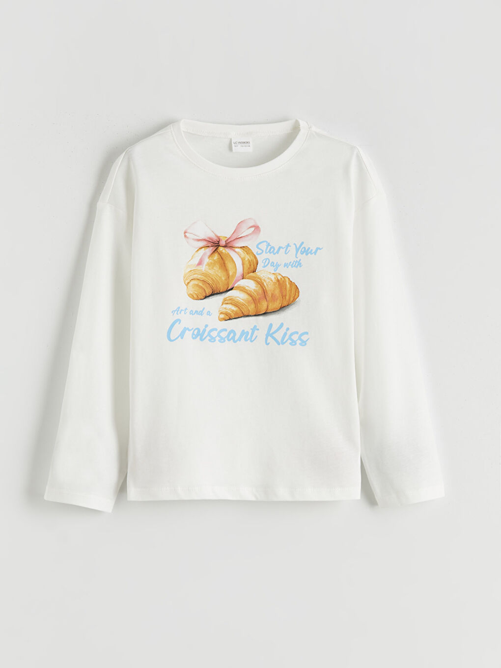 Ekru Bisiklet Yaka Baskılı Kız Çocuk Pijama Takımı-1