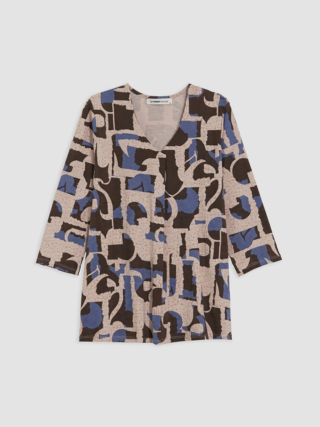 V Neck Patterned Blouse-3