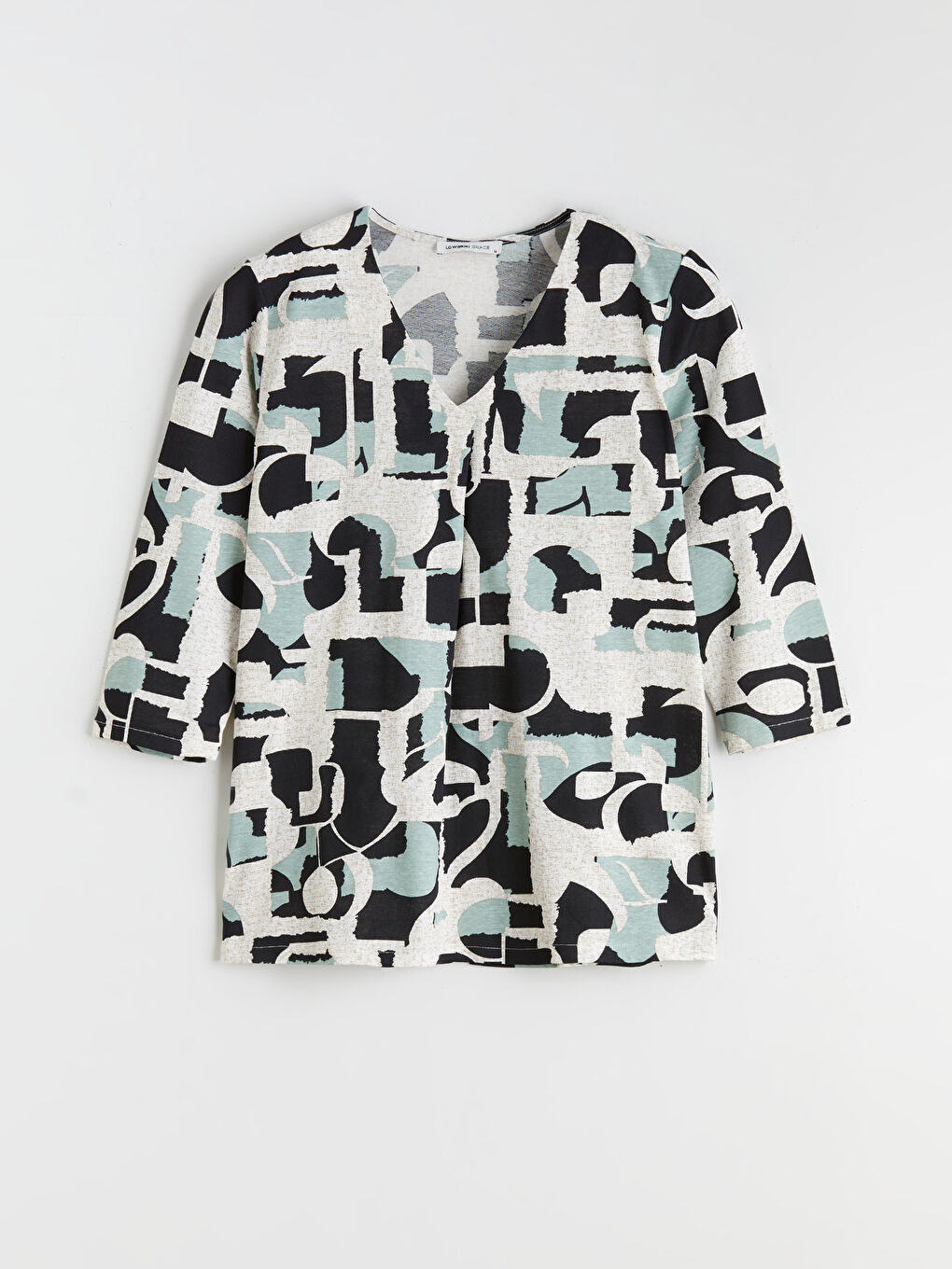 Siyah V Yaka Desenli Kadın Bluz-8